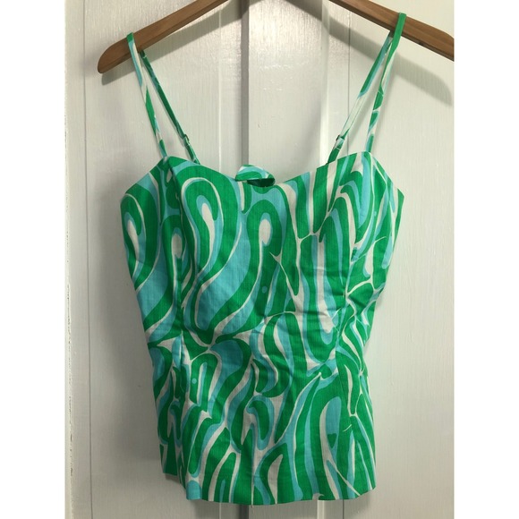 Lilly Pulitzer Tops - Lilly Pulitzer Green Blue Swirl Print Cami Top Sweetheart Neck Tie Back Size 10